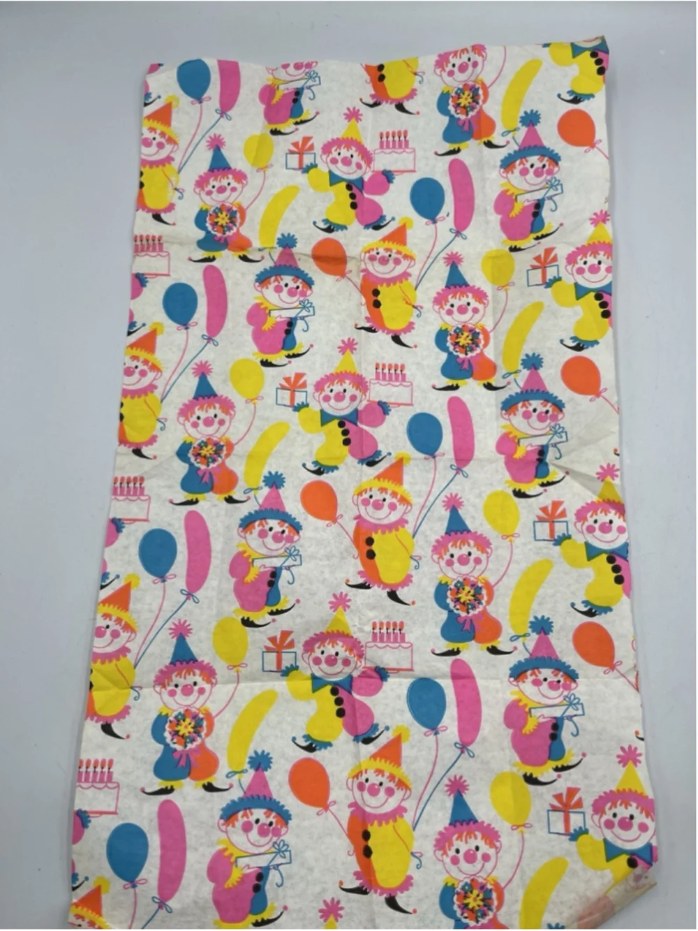 Vintage Tissue Paper 1960s Clowns Birthday 1 Sheet SEE ALL BRIGHT PRINT